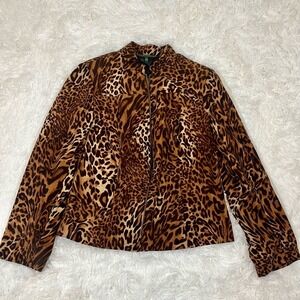 Harve‎ Benard Leopard Print Jacket Women's L Full Zip Animal Print
